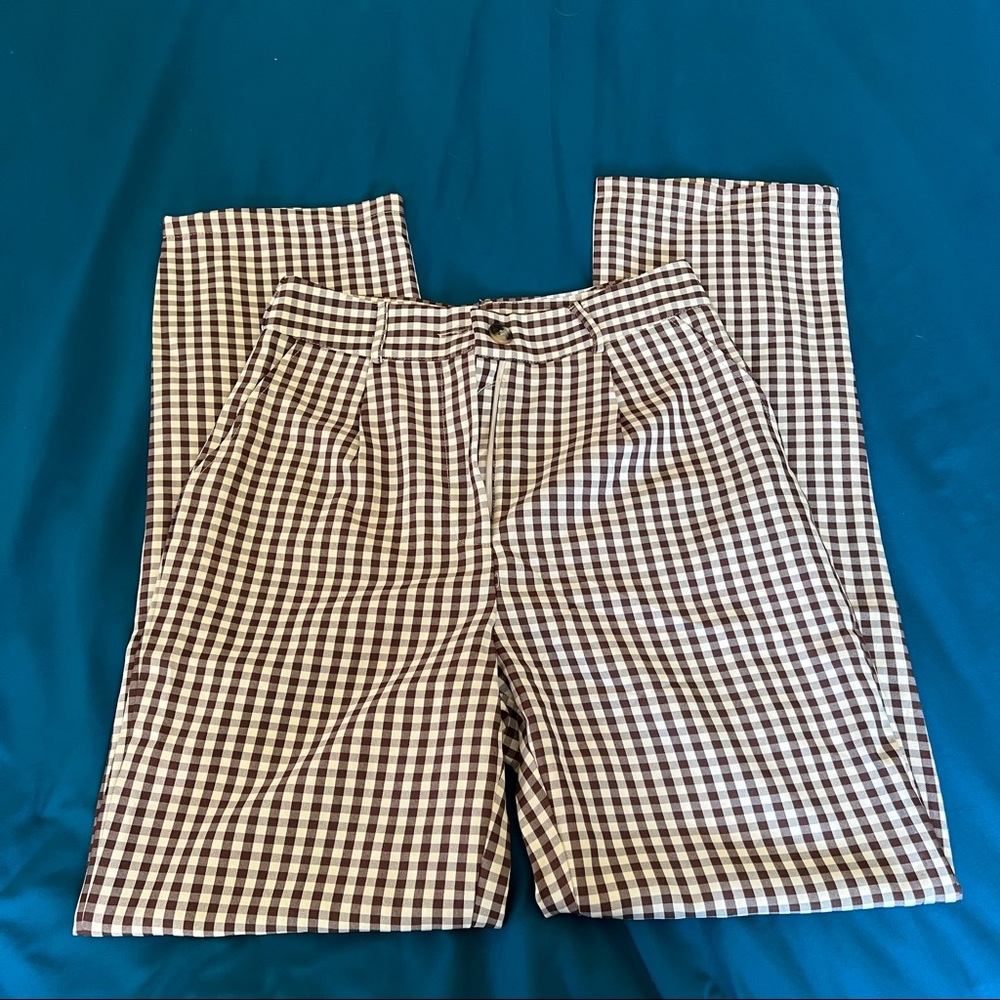 PrettyLittleThing Brown and White Gingham Pants